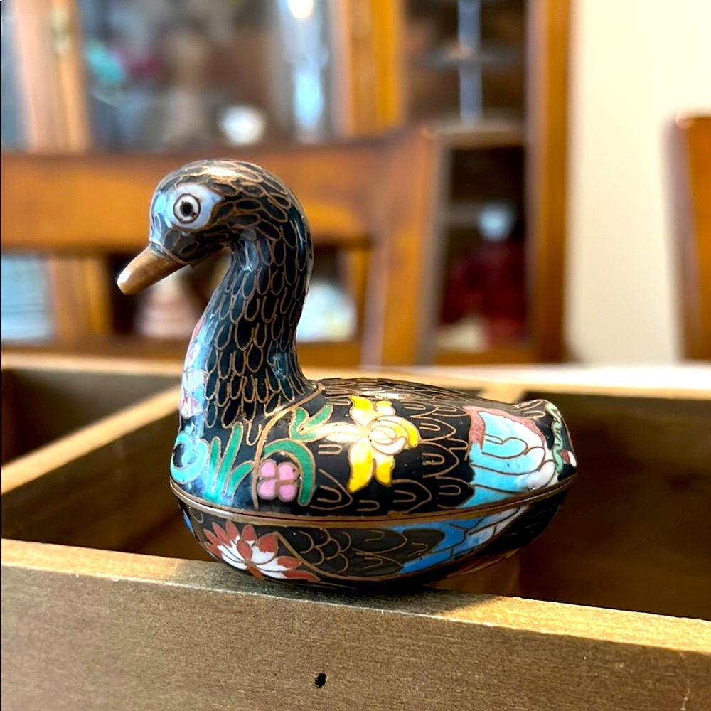 Vintage Cloisonné Duck Trinket Box
